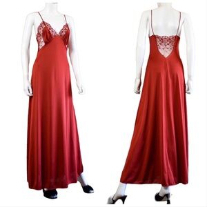 Vintage Ralph Montenero Blanche Burnt umber sheer lace cut out maxi slip dress